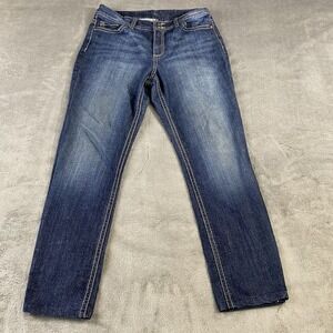 Code Bleu Jeans Womens 12 33W Denim Blue Straight Stretch Embellished (ALTERED)